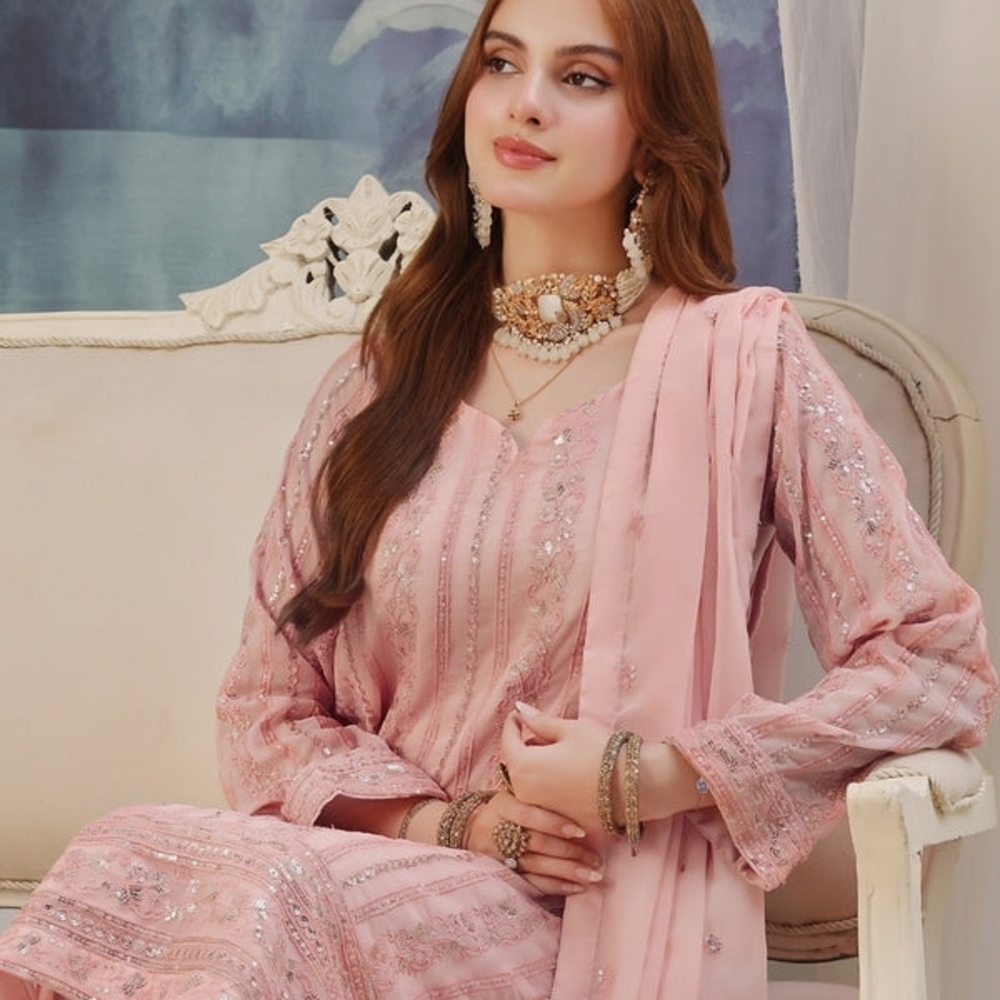 Women’s Pink Embroidered Traditional Salwar Kameez Set